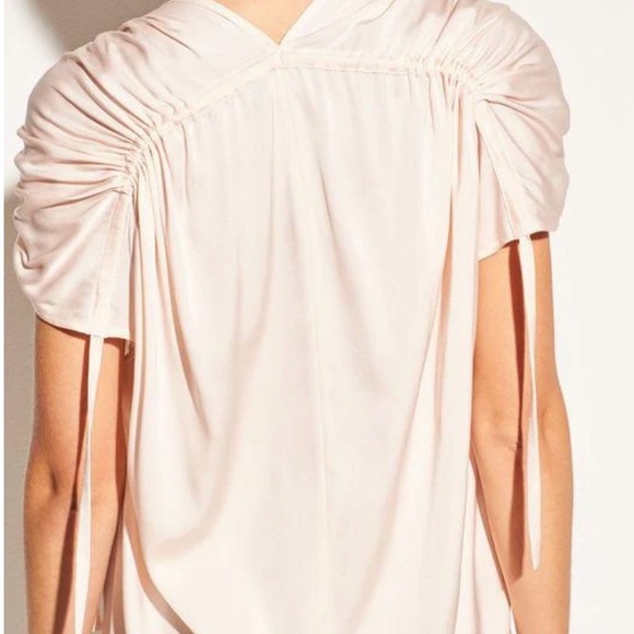 VINCE Ruched Shoulder Stretch Tie Silk Blouse - Picture 3 of 7